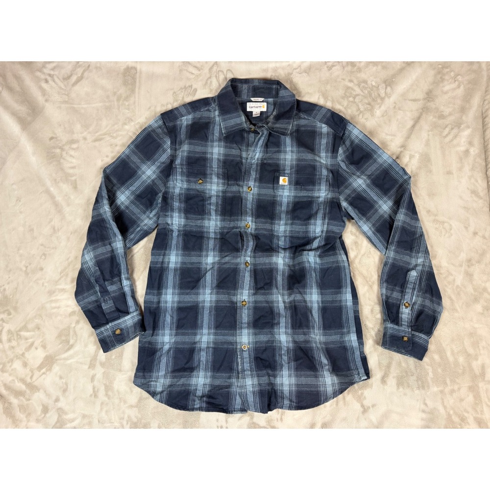 Carhartt Mens Original Fit Plaid Long Sleeve Button Down Shirt Blue 104451 M